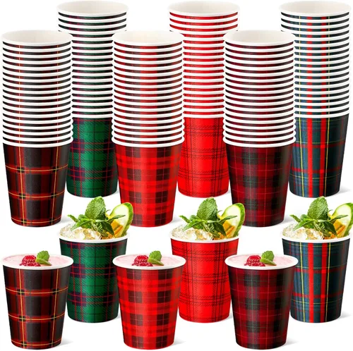 Miniatura 8 de Zhehao 300 vasos de papel de Navidad de 9 onzas, desechables, 6 estilos, pan de jengibre, Papá Noel, elfo, muñeco de nieve, alce, enano, tazas