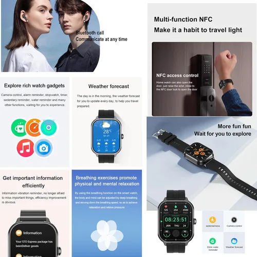 Miniatura 7 de Tuanzi D8Pro - Reloj inteligente TFT de 2.01 pulgadas con audífonos, reloj inteligente TWS, auriculares inalámbricos Bluetooth, monitor de salud