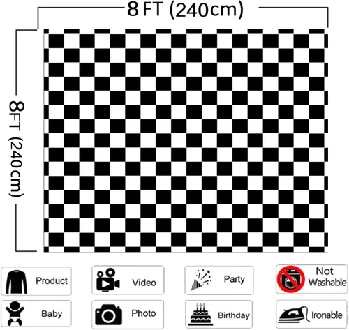 Miniatura 5 de XLL Blanco y negro Racing Checker Textura Grid Cumpleaños Tablero de ajedrez Tema Foto Fondo 8x8FT Tela Niños Niños Cumpleaños