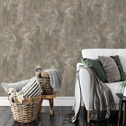 Miniatura 2 de Muriva Cove - Papel tapiz moderno para sala de estar, dormitorio, chimenea, papel de pared decorativo de lujo con patrón envejecido, acabado Patina