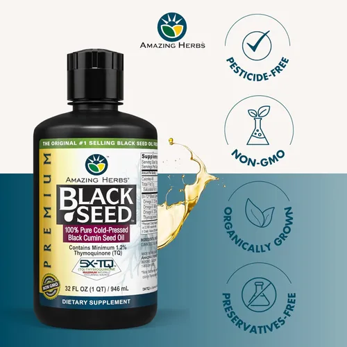 Miniatura 5 de Amazing Herbs Aceite de semilla negra de alta calidad, prensado en frío, ayuda a la salud digestiva, apoyo inmunológico, función cerebral, movilidad