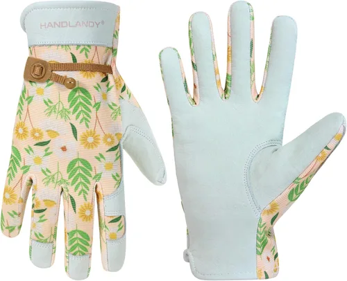 Miniatura 19 de HANDLANDY Work Gloves for Women, Breathable Leather Gardening Glove for Yard Maintenance, Hand Protection with Touch Screen Rosa claro