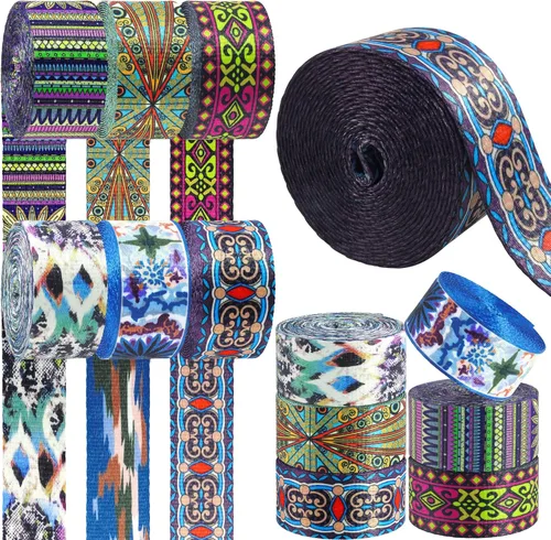 Miniatura 18 de 6 rollos de correas de nailon bohemio de 1.5 pulgadas, correas para bolso, correas para mochilas, correas de nailon con patrones para cinturón