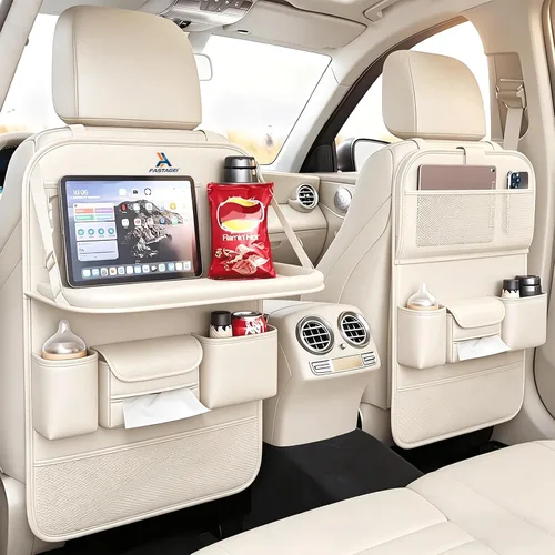 Miniatura 8 de Organizador universal plegable para asiento trasero de automóvil con bandeja de mesa, protector de respaldo de asiento de automóvil con soporte
