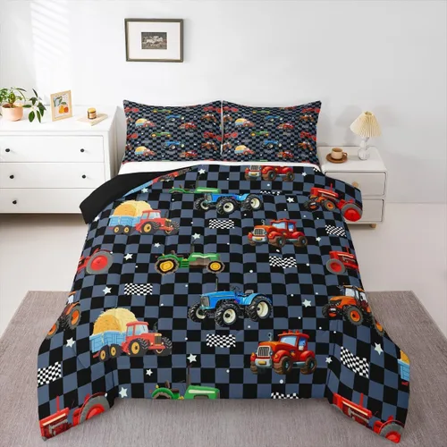 Miniatura 37 de Feelyou Juego de ropa de cama de camión de bomberos, edredón de coche de bomberos y policía para decoración de habitación de niños, tamaño Multi D05