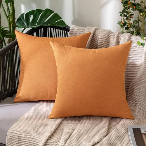 Miniatura 21 de MIULEE Paquete de 2 fundas decorativas para almohadas de exterior, sólidas, impermeables, de lino sintético, estilo granja de jardín, fundas de Óxido