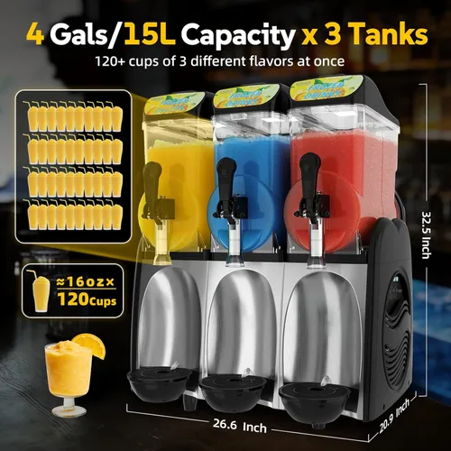 Miniatura 2 de Máquina comercial de granizado de 12 galones, máquina de margarita congelada para mockaritas congeladas, máquina de granizado de 110 V/60 Hz con 3