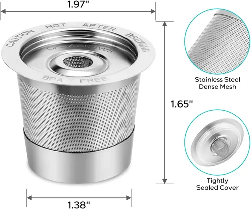 Miniatura 8 de CASABREWS CASKF02 - Filtros reutilizables para tazas K, paquete de 2 cápsulas de café recargables de acero inoxidable para cafeteras Keurig 1.0