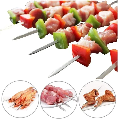 Miniatura 5 de Paquete de 12 brochetas Kabob para barbacoa, de acero inoxidable, resistentes, grandes, anchas, reutilizables, con mango de anillo antideslizante