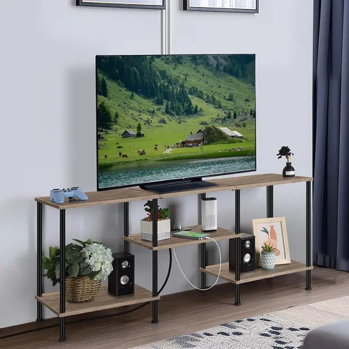 Miniatura 9 de OYEAL Soporte de TV Negro para Dormitorio con Tomas de Corriente para TV de hasta 50 Pulgadas, Pequeño Centro de Entretenimiento con Almacenamiento
