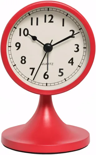 Miniatura 8 de Reloj analógico lindo retro reloj de escritorio luz nocturna silenciosa mesa de metal despertador sin tictac pequeño funciona con pilas para mesita