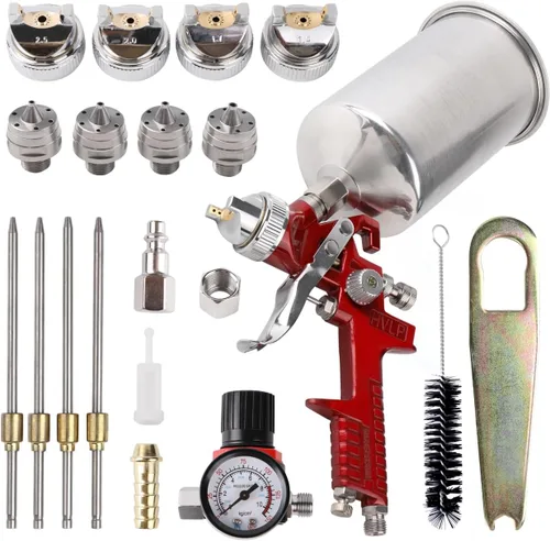 Miniatura 8 de Pistola pulverizadora HVLP con alimentación por gravedad, kit de pistola de pintura de aire automotriz con 4 boquillas, 0.055 pulgadas, 0.067