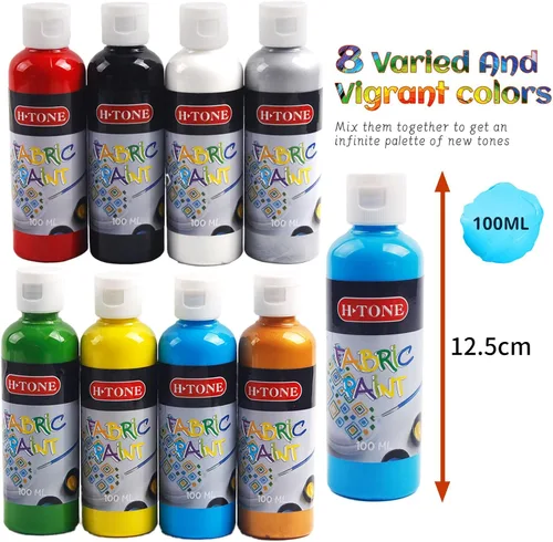 Miniatura 2 de H-TONE Pintura de tela de grado profesional para ropa, juego permanente de 8 colores (3.5 onzas líquidas cada uno), kit de pintura impermeable