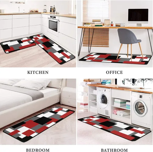 Miniatura 6 de Fat Chef - Juego de 2 alfombras y tapetes de cocina, alfombras rojas para decoración de cocina, tapetes con respaldo de goma antideslizante