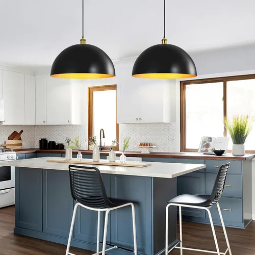 Miniatura 5 de Lámpara Colgante de Granja Negra Accesorios de Lámpara Colgante - Luces Colgantes de Isla de Cocina de 16 pulgadas Luces Colgantes Industriales