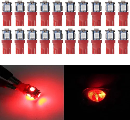 Paquete de 20 focos LED rojos de repuesto, modelo # 194 T10 168 2825 W5W 175 158, foco LED 5050 5 SMD, luz de 12 voltios para interior de automóvil,