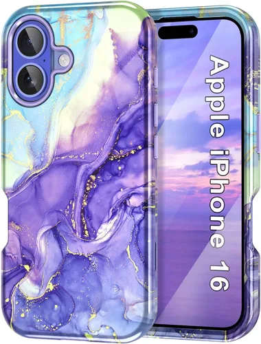 Miniatura 28 de Btscase Funda para iPhone 16e (2025), [probada en caídas de grado militar] Diseño de patrón de mármol delgado, resistente, a prueba de golpes