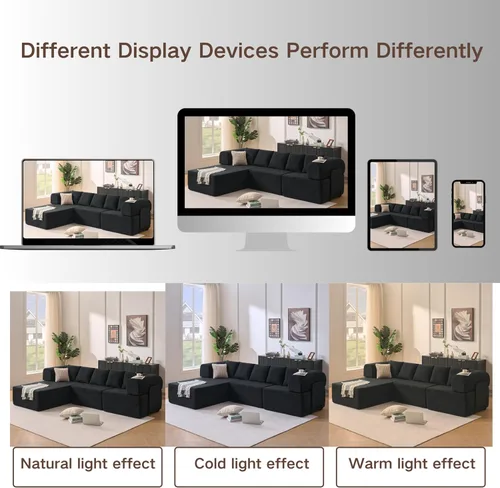 Miniatura 9 de Sofá modular de 106 pulgadas con diván en forma de L, moderno sofá modular Cloud con asiento profundo, cómodo sofá comprimido de terciopelo sin Negro