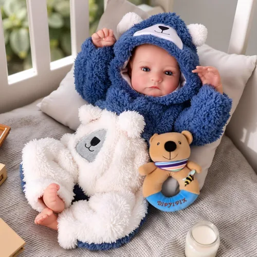 Miniatura 11 de BABESIDE Muñecas de Bebé Reborn Realistas de Silicona de Cuerpo Completo para Niños Varones - 17 Pulgadas Sensación de Bebé Real Muñeca de Bebé Azul