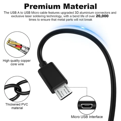 Miniatura 3 de Zosvoses Cable de carga A50 compatible con auriculares Astro A50, A38, A20, cable de carga micro USB para MixAmp Pro TR, MixAmp TXD, 6.6 pies