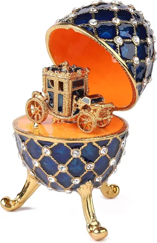 Miniatura 7 de QIFU Huevo de Pascua imperial rojo vintage coleccionable con mini carruaje real, regalo único para colección de Pascua