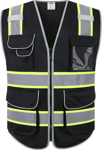 Miniatura 48 de JKSafety Chaleco de seguridad frontal con cremallera de alta visibilidad de 9 bolsillos de color dual MESH Lite Tira reflectante con ribete