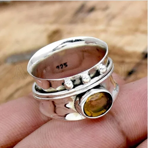 Miniatura 4 de Citrine Spinner Ring, 925 Sterling Silver Ring, Spinner Ring For Women, Handmade Ring, Promise Ring, Fidget Band Ring, Citrine Ring, Minimalist