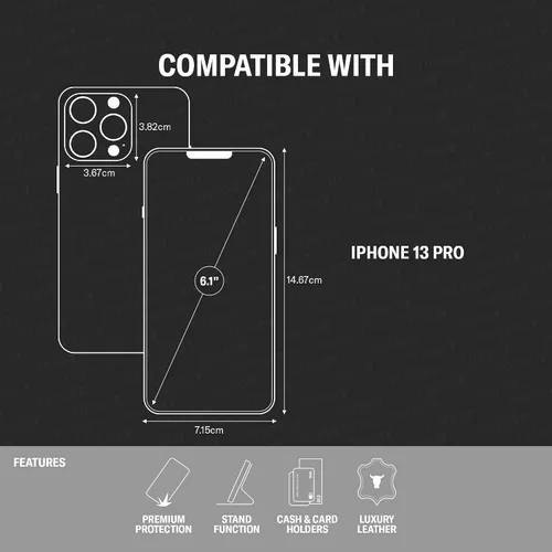 Miniatura 2 de TORRO Funda compatible con iPhone 13 Pro – Funda de piel premium tipo cartera con soporte y ranuras para tarjetas (negro)