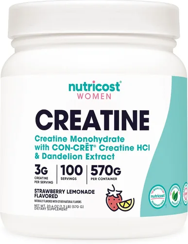Nutricost Monohidrato de creatina en polvo para mujeres, micronizado, limonada de fresa, 100 porciones, vegetariano, sin OMG, sin gluten