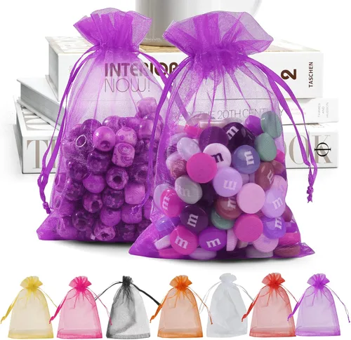 ANZNKU Paquete de 50 bolsas de organza de 4 x 6 pulgadas, bolsas transparentes con cordón de alta calidad para Halloween, dulces, joyas, fiestas,