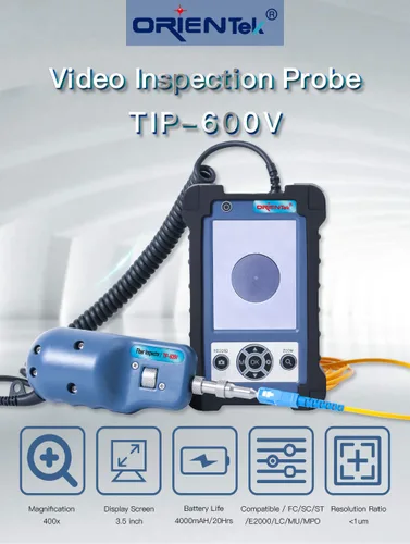 Miniatura 2 de ORIENTEK Sonda de inspección de fibra óptica TIP-600V con pantalla de probador de fibra de microscopio 400X Inspector de fibra óptica Limpieza