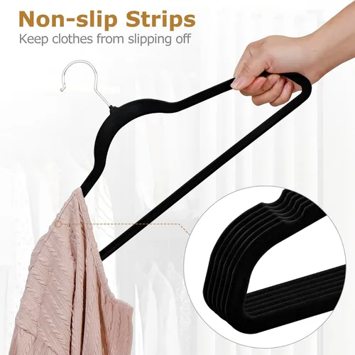 Miniatura 6 de SUPER DEAL Paquete de 100 perchas de terciopelo de alta calidad, delgadas, antideslizantes, con muescas para trajes, abrigos, pantalones, vestidos