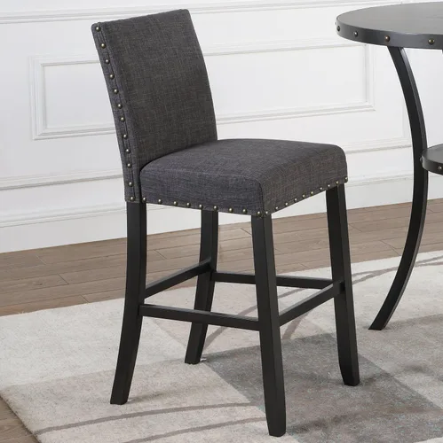 Roundhill Furniture PC164TA Biony Taburetes de bar de tela con ribete de clavos (juego de 2), color gris
