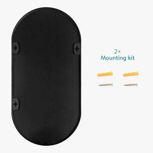 Miniatura 6 de Navaris Espejo de pared ovalado, 29.5 x 15 pulgadas, espejo colgante de pared con marco de aluminio negro inoxidable - Espejo para baño, pasillo