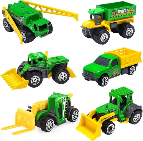 Oriate Juego de 6 juguetes de coche de granja de fundición a presión para niños, cosechadora, transportador, camión, rociador, juguetes de granja