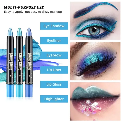 Miniatura 6 de Juego de 15 colores de sombra de ojos con purpurina en barra, lápiz de sombra de ojos en crema de perlas brillantes, lápiz de sombra de ojos suave