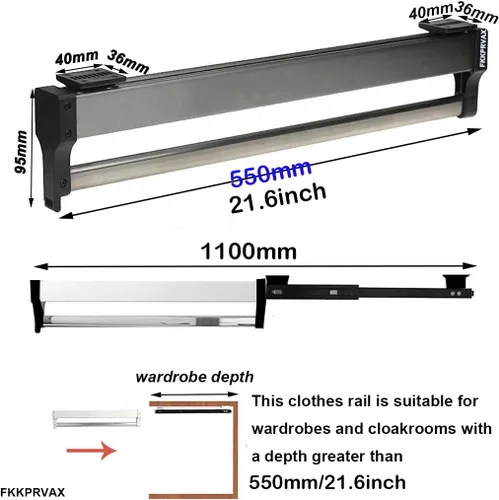 Miniatura 2 de Barra de percha para armario FKKPRVAX, varilla extraíble para armario de 30-60cm, barra de ropa para armario, organizador de armario para pantalones