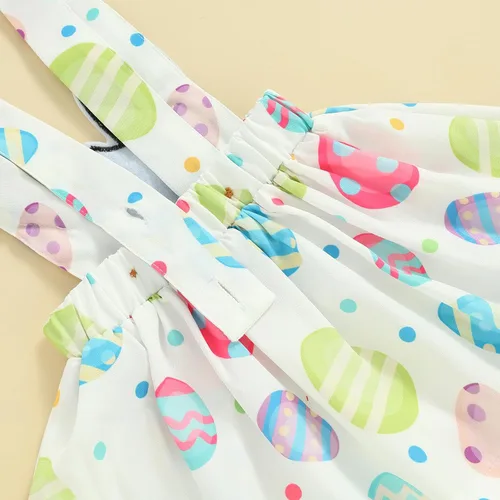 Miniatura 6 de Adobabirl Vestido de Pascua para niña recién nacida, mameluco de manga corta con conejo, huevos de Pascua, falda con tirantes, diadema