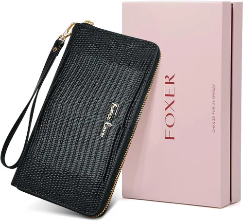 Miniatura 7 de Carteras de embrague para mujer monederos de cuero de vaca divididos con pulsera Negro talla única