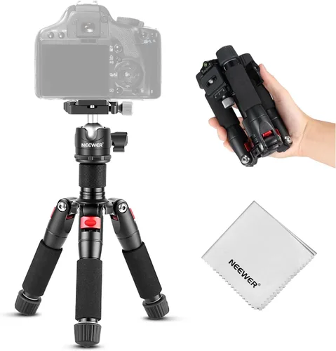 Miniatura 11 de NEEWER Mini trípode de escritorio de fibra de carbono para cámara, trípode de viaje portátil de mesa con cabezal de fluido de video, placa QR