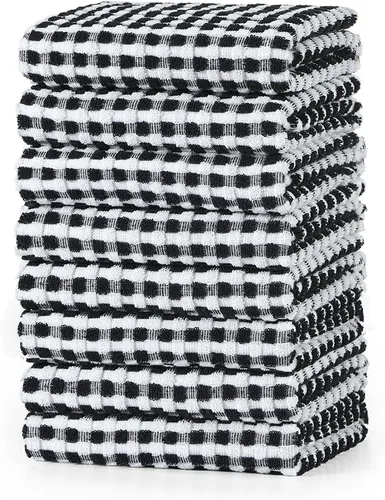 Miniatura 15 de SALAS Paños de cocina de algodón para secar platos de cocina, toallas de cocina de rizo de celosía, paños de cocina altamente absorbentes con lazo
