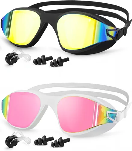 Miniatura 9 de MOXTOYU Swimming Goggles 2 Pack, Professional Anti Fog No Leaking UV Protection Swim Goggles for Women Men Adult Youth Aguamarina & plateado