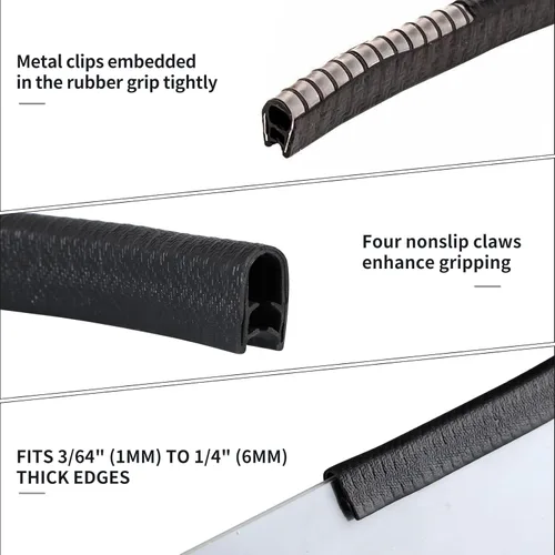 Miniatura 3 de Protector de borde de goma de 10 pies/9.8 ft, protector de borde de puerta sin adhesivo, tira de sellado de borde en forma de U con clips de metal