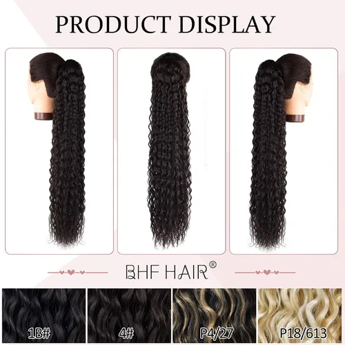 Miniatura 3 de Extensión de cola de caballo larga con cordón sintético de 26 pulgadas, moño rizado 4# Clip en extensión de pelo para mujer