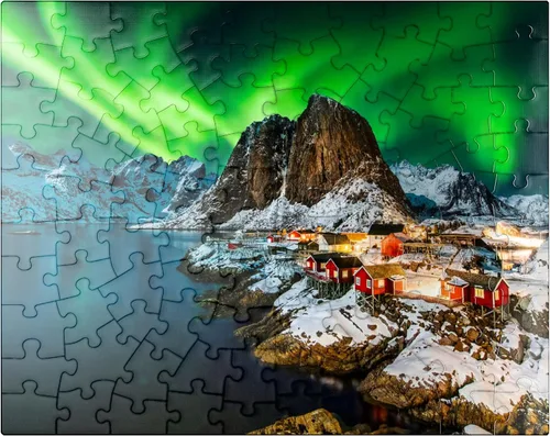 Miniatura 9 de MyPuzzle Aurora Borealis Over Hamnoy in Norway - Rompecabezas prémium de 1000 piezas para adultos