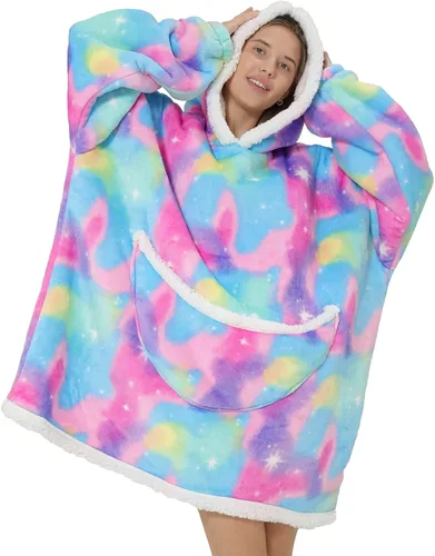 Miniatura 13 de Manta con capucha, sudadera de gran tamaño para adultos, mujeres y hombres, hecha de franela muy suave y cálida, con bolsillo y mangas