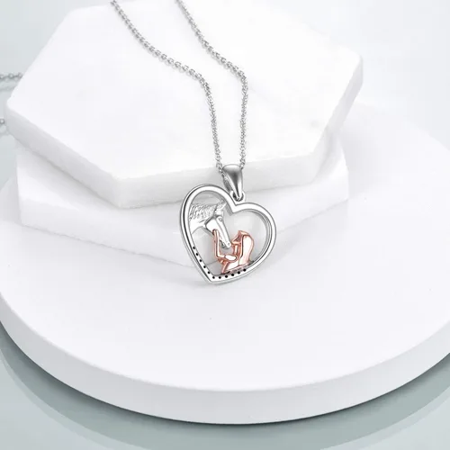 Miniatura 2 de YFN - Collar con dije de caballo de plata fina para niñas, regalo de caballos para mujeres y niñas (collar de caballo con una niña color rosa)