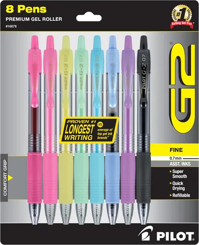 Pilot G2 - Bolígrafos de gel de alta calidad, punta fina de 0.028 in, colores surtidos, paquete de 8