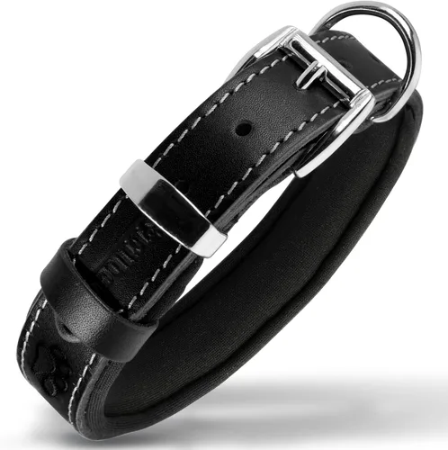 Miniatura 24 de Filbert Collar de cuero para perro, collar de cuero genuino para perros pequeños, estampado de patas en relieve con hebilla, grano completo curtido