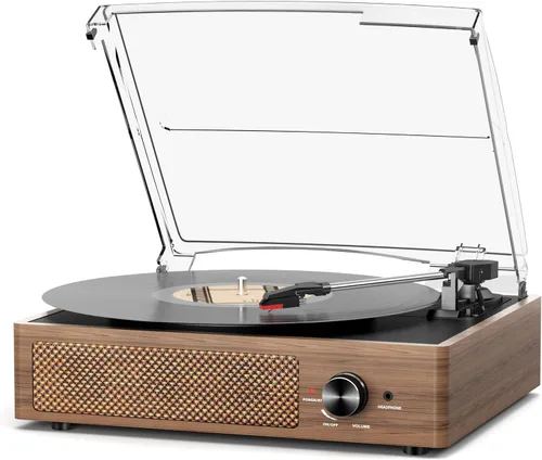 Miniatura 16 de Tocadiscos de vinilo con receptor Bluetooth integrado y 2 altavoces estéreo, 3 velocidades y 3 tamaños, tocadiscos retro portátil para Naranja